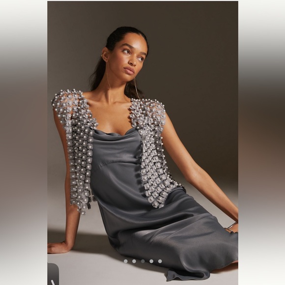 🍀SUPER RARE🍀 Anthropologie NWT Floral Beaded Cape Pearl Mesh Vest Cape ALL. - Picture 5 of 15